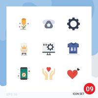 Set of 9 Vector Flat Colors on Grid for coding market devices king crown Editable Vector Design Elements