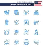 USA Independence Day Blue Set of 16 USA Pictograms of states american war america music Editable USA Day Vector Design Elements