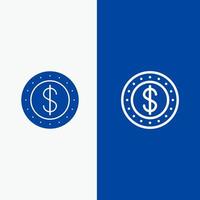 Dollar Coin Cash Line and Glyph Solid icon Blue banner Line and Glyph Solid icon Blue banner vector