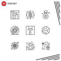 Pictogram Set of 9 Simple Outlines of handle box award star magic Editable Vector Design Elements