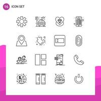 Pack of 16 creative Outlines of complex marker love location online banking Editable Vector Design Elements