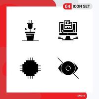 Set of 4 Modern UI Icons Symbols Signs for plug electric screen website equipment Editable Vector Design Elements