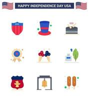 Big Pack of 9 USA Happy Independence Day USA Vector Flats and Editable Symbols of ice medal drum independence day holiday Editable USA Day Vector Design Elements