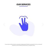 nuestros servicios gestos mano móvil toque pestaña icono de glifo sólido plantilla de tarjeta web vector