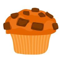 Vector illustration of chocolate cake, cupcake, muffin in cartoon flat style. Delicious snacks, cocoa pie or brownies. Isolated on a white background.
