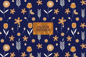 Garden flowers golden petals on a dark blue background. Seamless repeat abstract floral pattern vector