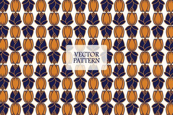 Rose and tulip blooming petals. Golden and dark blue abstract on a white background. Seamless repeat vector pattern