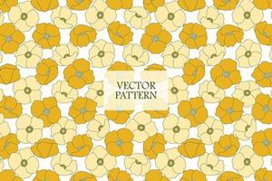 Poppy yellow petal flower summer garden white background vector abstract seamless repeat pattern