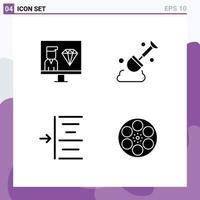 Modern Set of 4 Solid Glyphs and symbols such as coding left programmer shovel film Editable Vector Design Elements