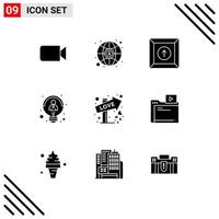 Mobile Interface Solid Glyph Set of 9 Pictograms of date love product direction idea Editable Vector Design Elements