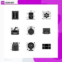 9 User Interface Solid Glyph Pack of modern Signs and Symbols of ball facebook movie social mobile Editable Vector Design Elements