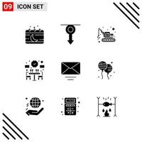 Group of 9 Solid Glyphs Signs and Symbols for mail free man dinner transport Editable Vector Design Elements