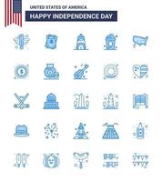 Pack of 25 USA Independence Day Celebration Blues Signs and 4th July Symbols such as states independece chrysler holiday cole Editable USA Day Vector Design Elements