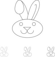 Bunny Easter Rabbit Bold and thin black line icon set vector