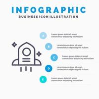 icono de línea espacial de cohete astronómico con fondo de infografía de presentación de 5 pasos vector