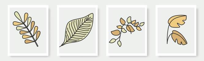 conjunto de formas dibujadas a mano y elementos de diseño floral. hojas exóticas de la selva. icono de elemento de ilustraciones de moda moderno contemporáneo abstracto vector