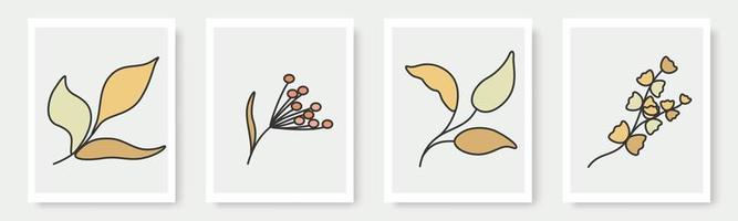 conjunto de formas dibujadas a mano y elementos de diseño floral. hojas exóticas de la selva. icono de elemento de ilustraciones de moda moderno contemporáneo abstracto vector