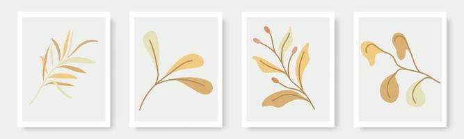 conjunto de formas dibujadas a mano y elementos de diseño floral. hojas exóticas de la selva. icono de elemento de ilustraciones de moda moderno contemporáneo abstracto vector