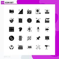 Pack of 25 creative Solid Glyphs of data transfer antenna gramophone planning develop Editable Vector Design Elements