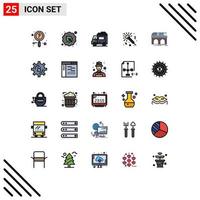 Stock Vector Icon Pack of 25 Line Signs and Symbols for railroad night bus studio microphone Editable Vector Design Elements
