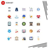 conjunto moderno de 25 colores planos y símbolos, como elementos de diseño de vectores editables de compras de dj de negocios globales