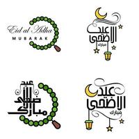 deseándole muy feliz eid conjunto escrito de 4 caligrafía decorativa árabe útil para tarjetas de felicitación y otros materiales vector