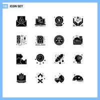 paquete de 16 signos y símbolos de glifos sólidos modernos para medios de impresión web, como elementos de diseño de vectores editables en dólares de dinero en línea de dispositivos