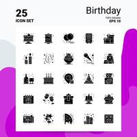 25 conjunto de iconos de cumpleaños 100 archivos editables eps 10 ideas de concepto de logotipo de empresa diseño de icono de glifo sólido vector