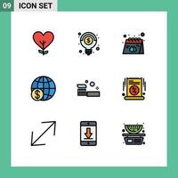 conjunto de 9 iconos de interfaz de usuario modernos signos de símbolos para anuncios de dinero en todo el mundo elementos de diseño de vectores editables de productos globales