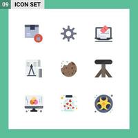 Set of 9 Vector Flat Colors on Grid for bake geometry laptop tool compass Editable Vector Design Elements