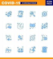 Simple Set of Covid19 Protection Blue 25 icon pack icon included hands healthy service food magnifying viral coronavirus 2019nov disease Vector Design Elements
