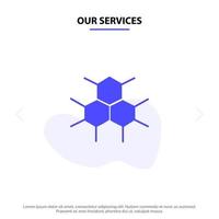 nuestros servicios estructura molecular salud médica icono de glifo sólido plantilla de tarjeta web vector