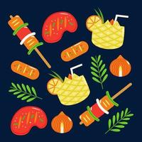 Mexican food, barbecue and pineapple juice pattern vector
