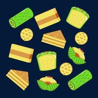 Indonesian food, chocolate and pandan steamed cookies pattern vector