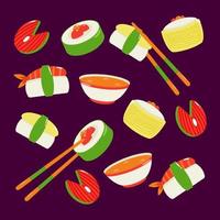 Japanese food, sushi and soy sauce pattern vector