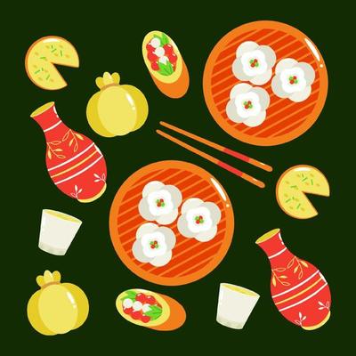 Chinese food, steamed bun and wine bottle pattern