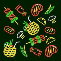 Mexican food. Pineapple juice, tacos and barbecue outline pattern vector