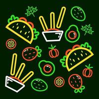 Mexican food, fried cheese sticks and tacos outline pattern vector