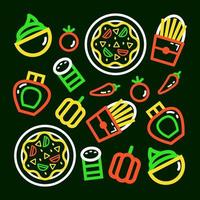 patrón de esquema de comida mexicana, burrito y papas fritas vector