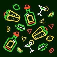 Mexican food, burrito and tequila pattern vector