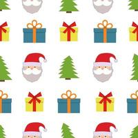 Christmas seamless pattern with gift box, Christmas tree and Santa Claus on white background. Vector illustration