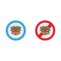 vector illustration of signs to open and prohibited from opening the package, marked with red and blue crosses are denied.