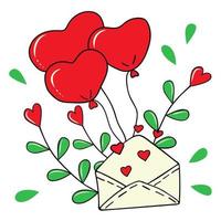ector illustration - balloons, an envelope with hearts, a plant with green leaves and a heart. Illustration for Valentine's Day, Valentine's Day, March 8. Doodle style. vector