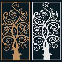 Abstract frame with tree. Suitable for laser cutting. Lazercut tree card. Two Fold invitation template. Tree card. Laser cut tree silhouette in frame. Wedding invitation template. Die cut card tree. vector
