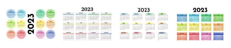 Set of four calendars for 2023 isolated on a white background. Sunday to Monday, business template. Vector illustration