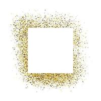 Greeting card with white square frame on golden glitter background. Empty white background. Vector illustration.