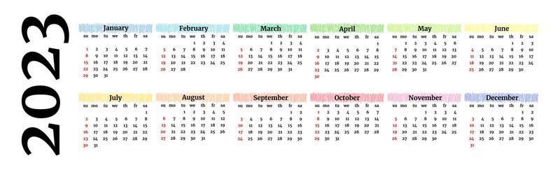 Calendar for 2023 isolated on a white background