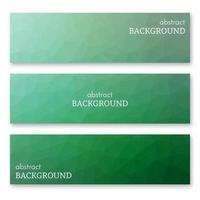 Set of three green banners in low poly art style. Background with place for your text. Vector illustration