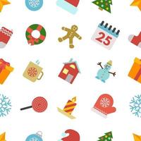 Christmas Seamless Pattern with icons in flat style. Vector illustration