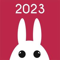 New Year 2023 banner with cute kawaii rabbit on magenta background. Chinese year of the rabbit vector